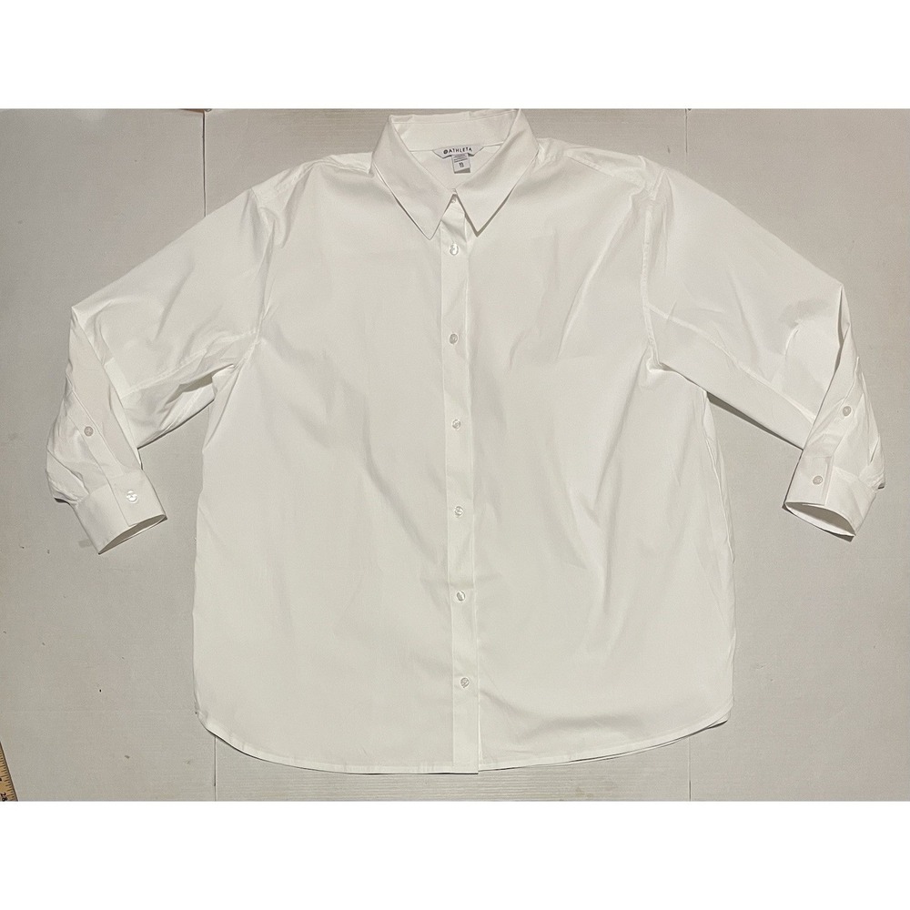 Athleta Women's White Long Sleeve Button Front Shirt Oversized Poplin Top XL